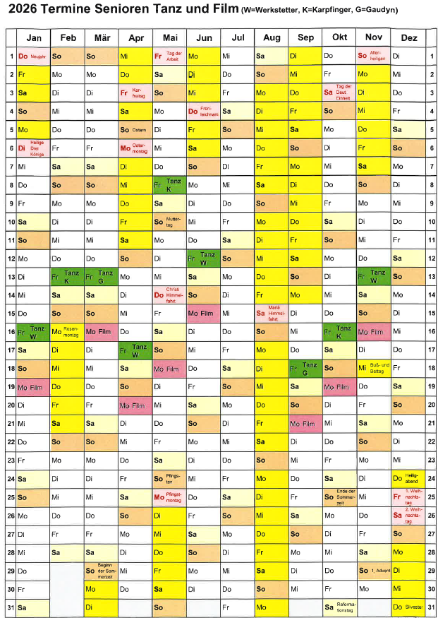 Kalender Seniorentanz film 2026